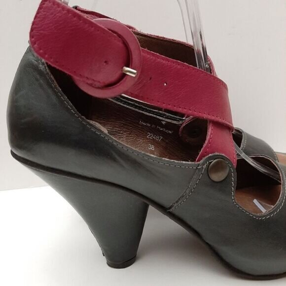 CHANII B Criss-Cross Straps Open Toe Low Platform Cone Heels Grey & Pink Sz 7 - Picture 4 of 15